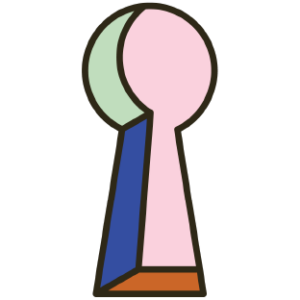 Skeleton Key logo, multicolored keyhole icon with pink visible through the keyhole
