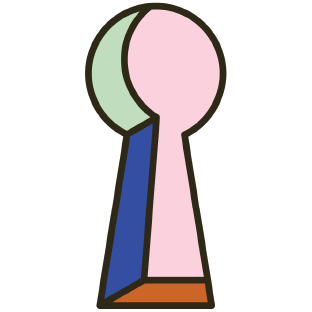 Skeleton Key logo, multicolored keyhole icon with pink visible through the keyhole
