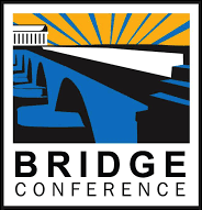Bridge Conference logo showing a blue and white bridge against a sunny yellow and blue sunburst sky